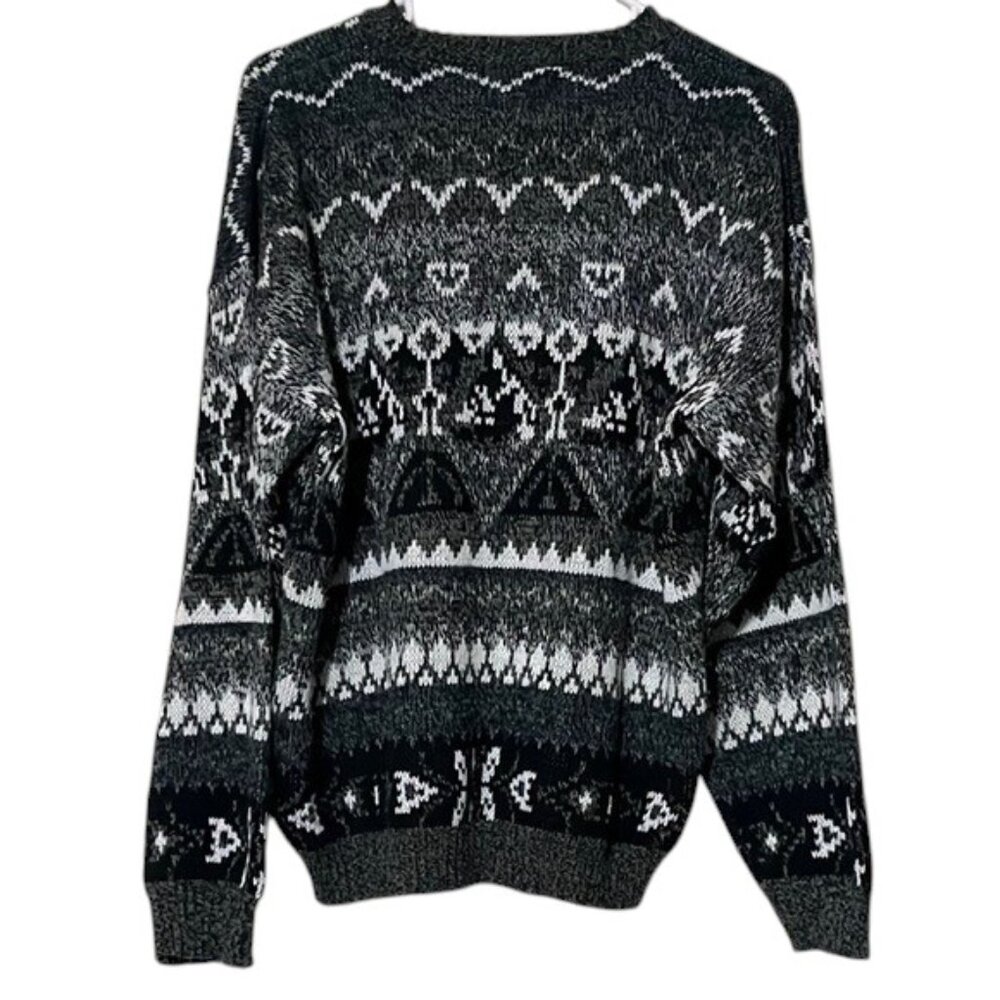 Vintage 1990's City Streets Black and Gray Abstract Grandpa Sweater - Picture 4 of 8